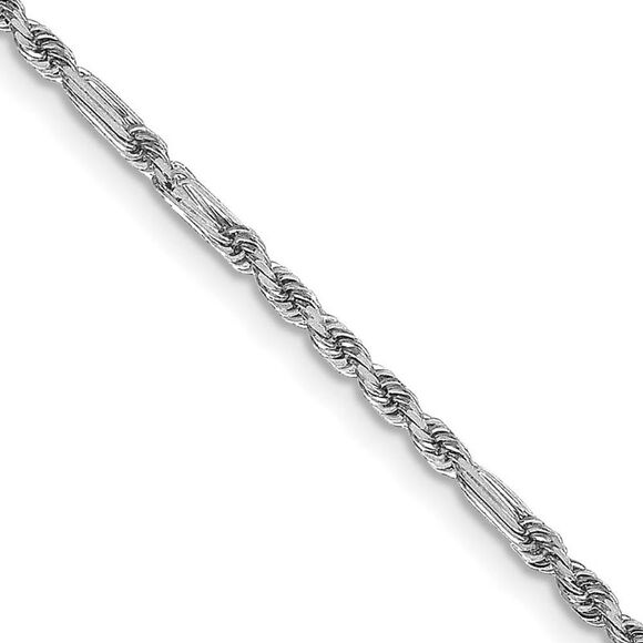 1.8mm 14K White Gold D/C Solid Milano Rope Chain Necklace 20 Inch